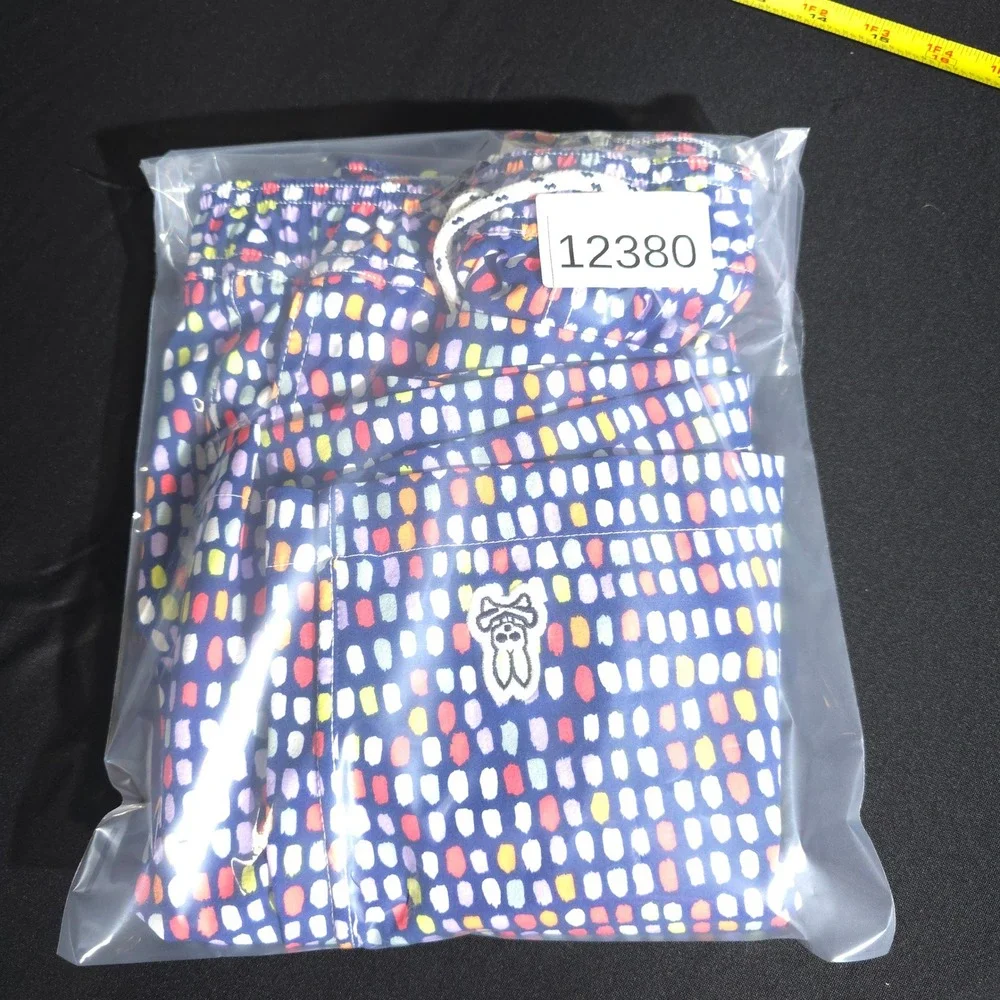 Psycho Bunny Swim Trunks Men L Blue Multi Dot Print Drawstring Mesh Lined Shorts